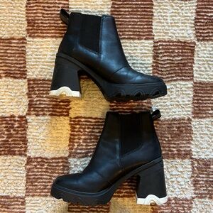 Sorel Women's Brex Heel Chelsea Boots Black White Waterproof Winter Shoe Slip On